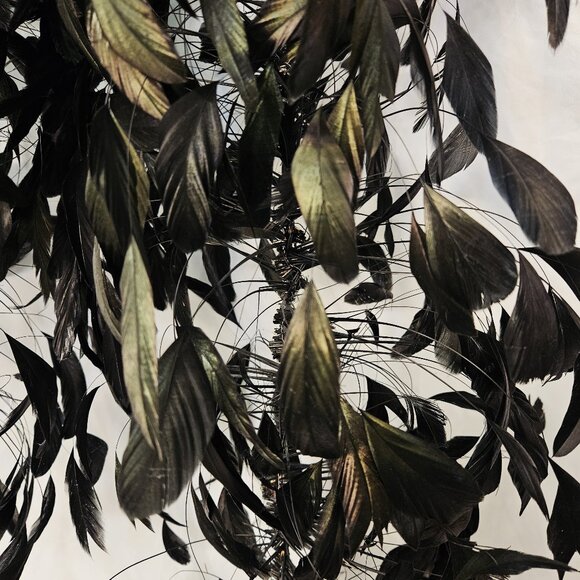 Huge Marlene Dietrich black vintage feather boa stripped coq feathers free ship - Picture 10 of 11